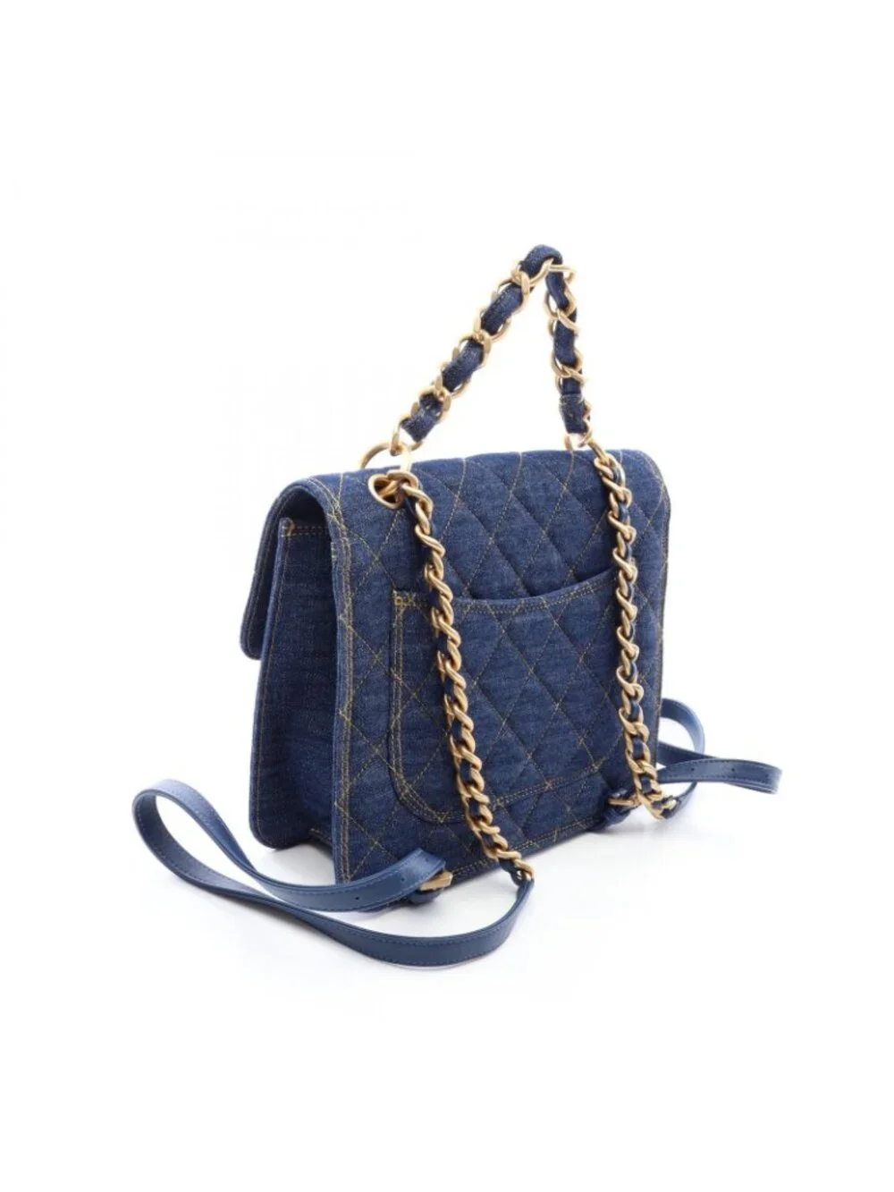 Chanel Backpack Quilted Chain Denim Blue